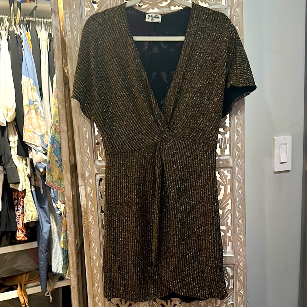 Show Me Your MuMu Black and Gold Midi Dress